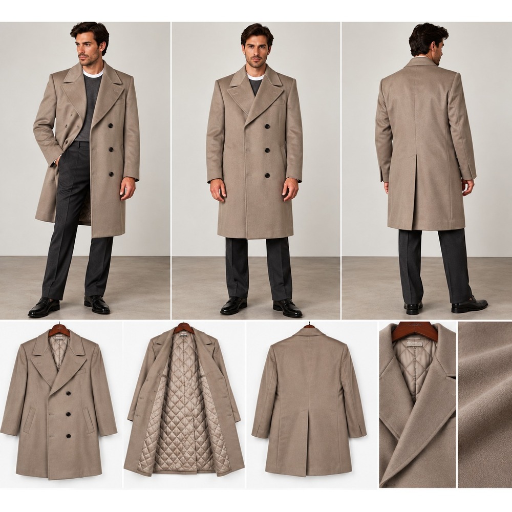 Vintage House of Uniforms Trench Coat Mens 38R Taupe Wool Blend Quilted Lining